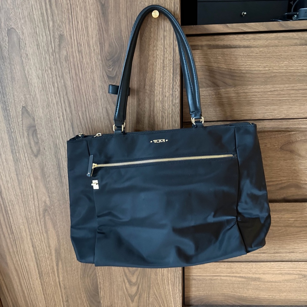 Tumi Voyager Sheryl Black Nylon Tote Bag with Gold Hardware